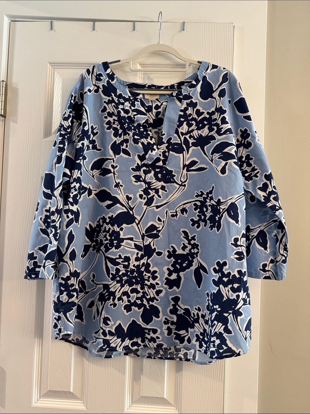 St. John's Bay Light Blue & Navy Floral Split-Neck Tunic